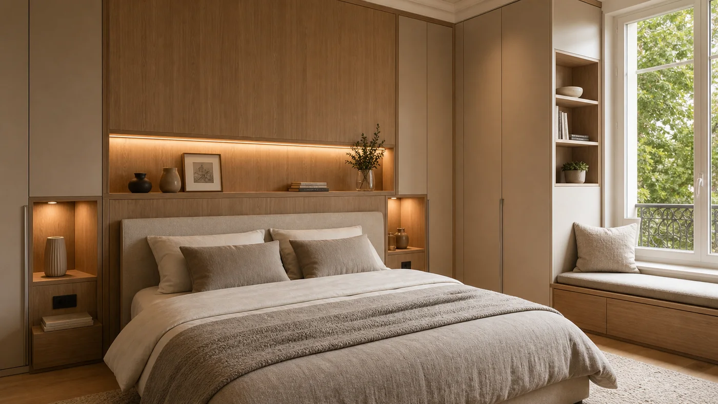 tête de lit et dressing sur mesure dans une chambre élégante