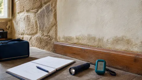 Diagnostic d’humidité en pied de mur ancien avec carnet de relevés