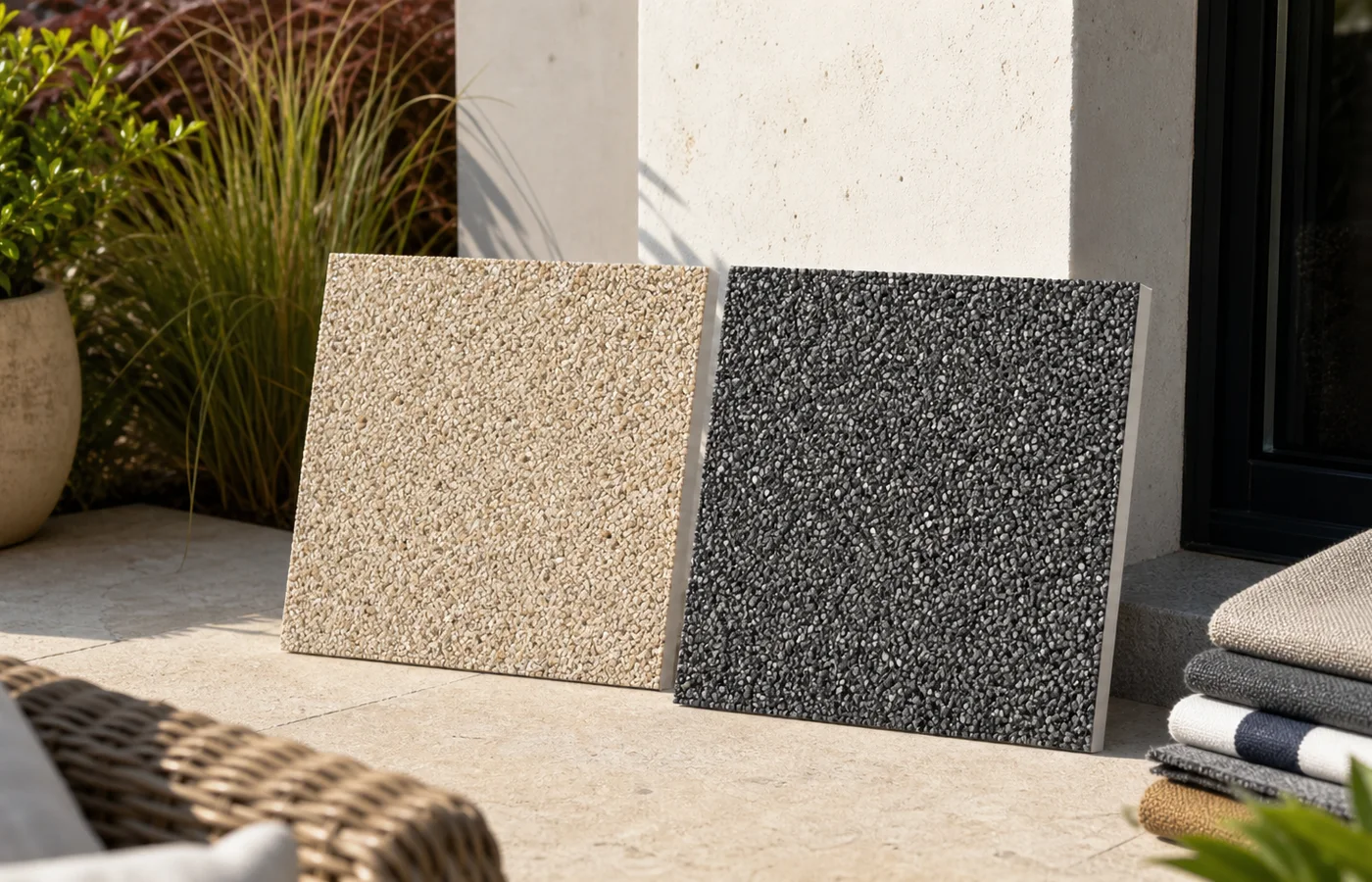 échantillons de couleurs pour terrasse en résine au soleil