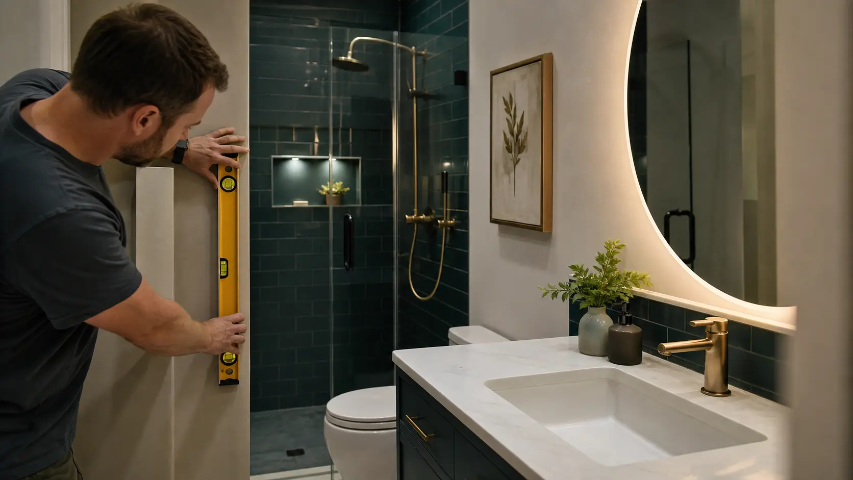 Contrôle des finitions dans une salle de bain rénovée