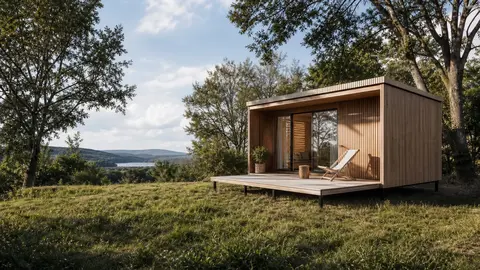 Petit chalet en bois intégré dans une parcelle naturelle