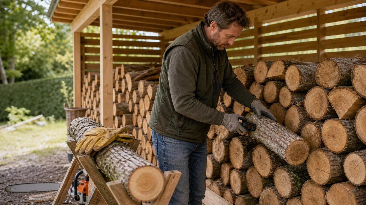 controle de l humidite de billons de bois de chauffage sous abri