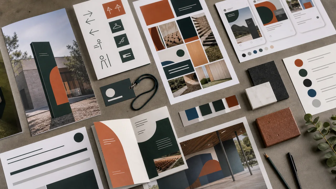 Système d’identité visuelle de lieu décliné sur affiches, pictogrammes et supports