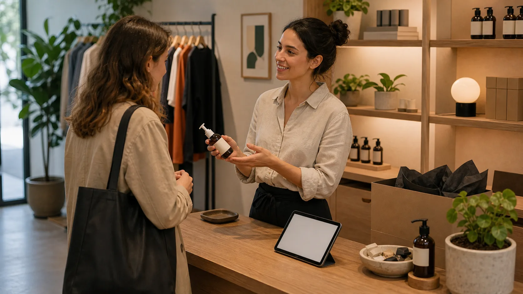 Conseil client en boutique dans un espace de caisse et service fluide