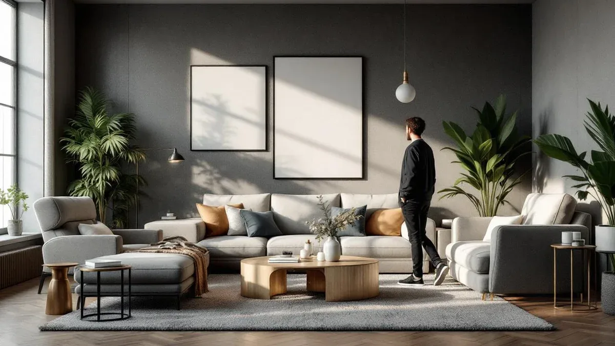 Main: choix des teintes et luminaires pour moderniser un salon.
