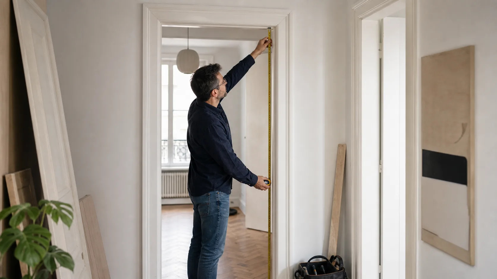 Mesure d’une ouverture de porte intérieure avant devis de rénovation