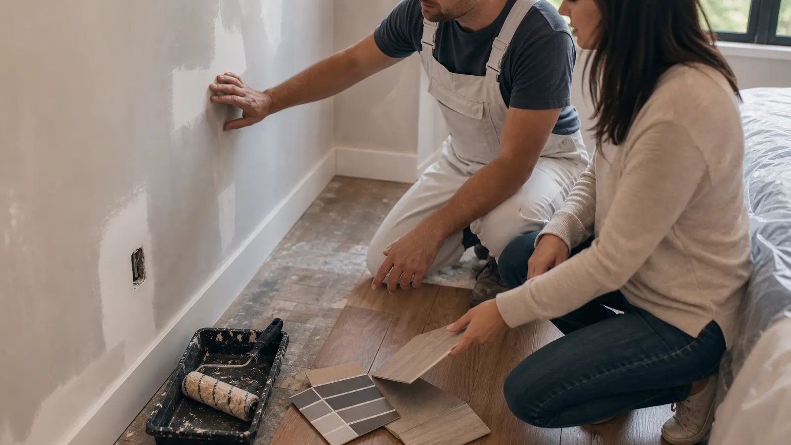 Choix de sol et préparation des murs dans une chambre en rénovation