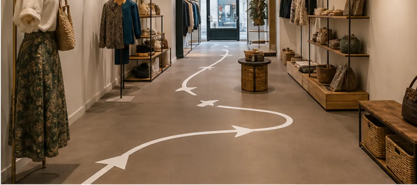 parcours client trace au sol dans une boutique avant reamenagement