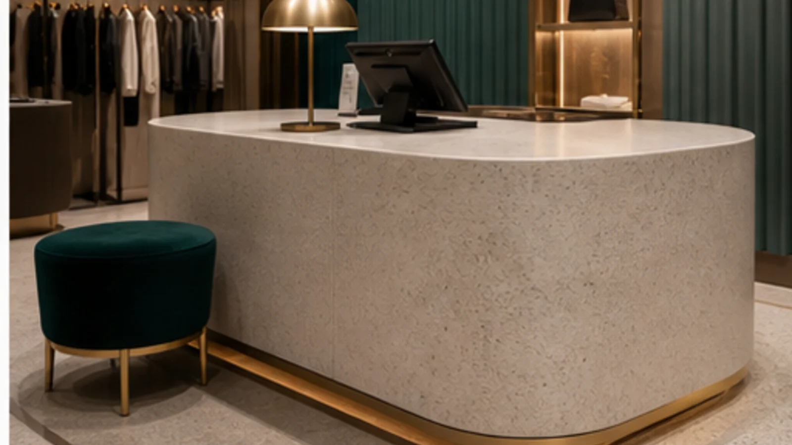 comptoir de commerce en surface mineral facile a nettoyer