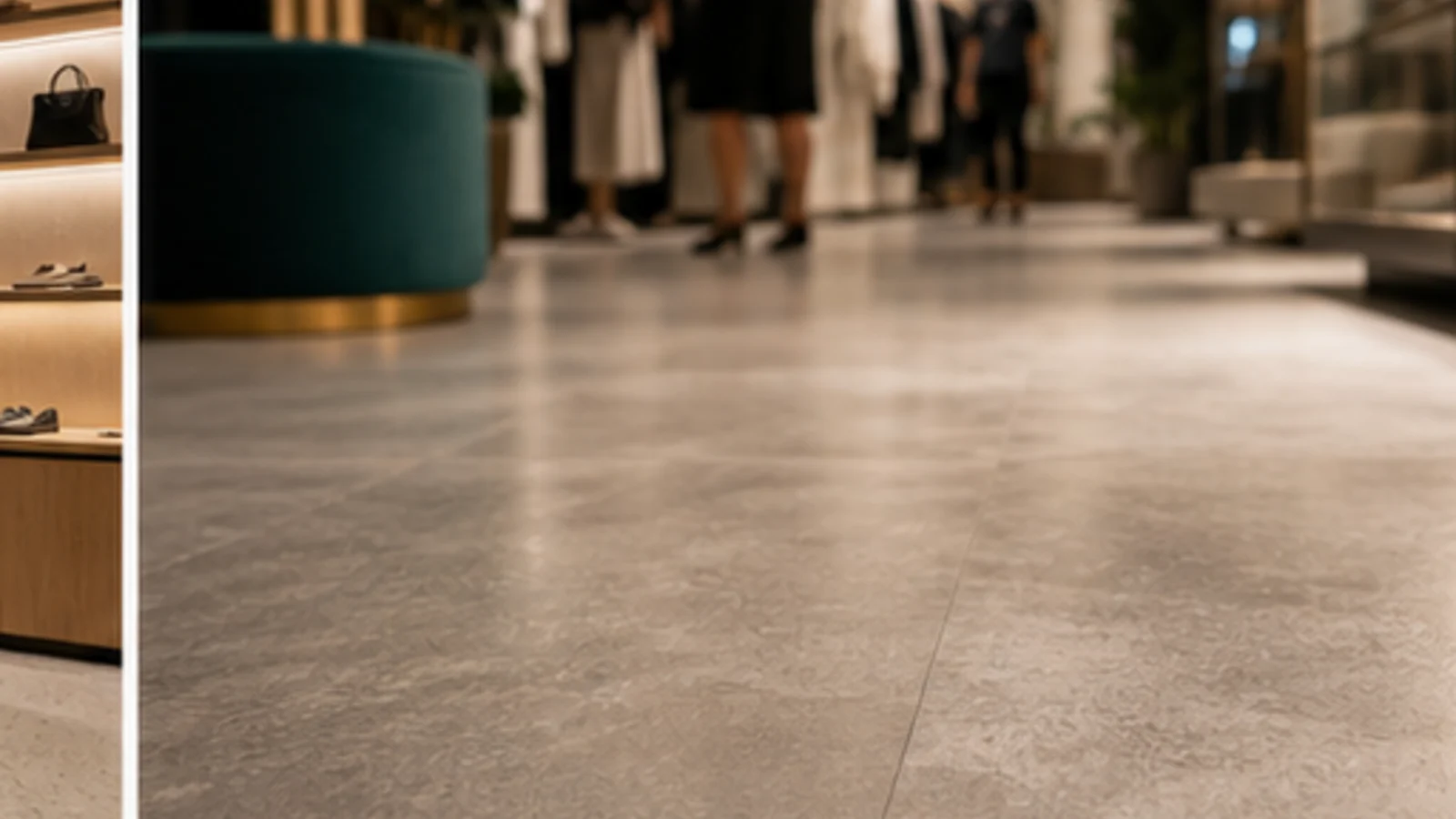 sol de boutique resistant au passage dans une allee commerciale