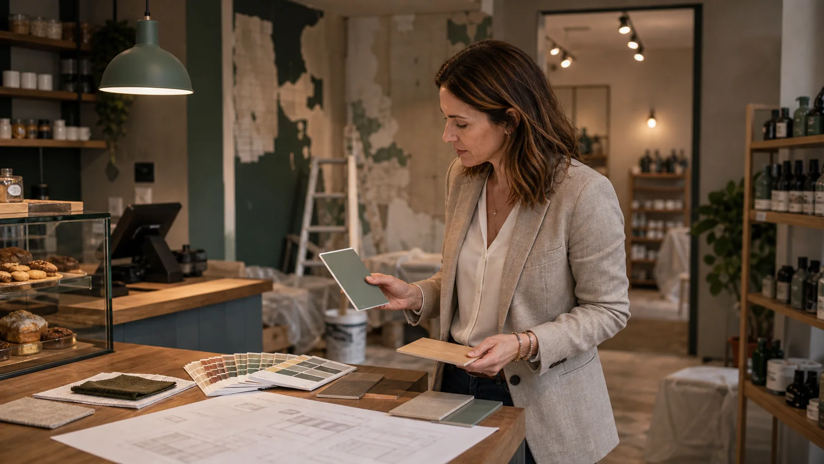 Designer préparant un phasage de rénovation légère en boutique