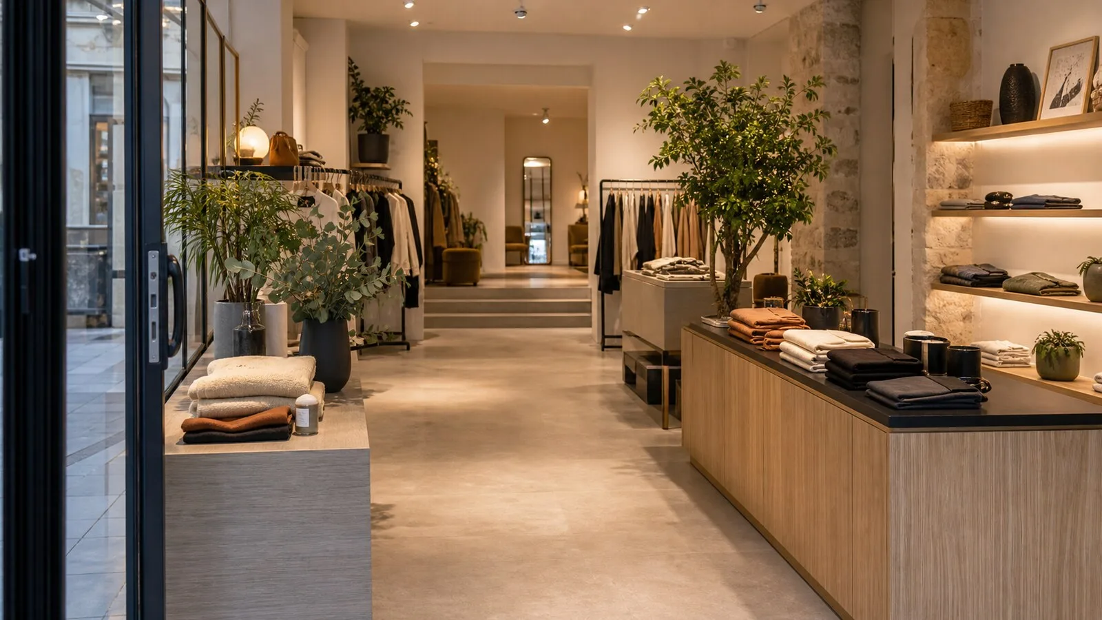 Entrée de boutique et premier présentoir pour guider le regard client