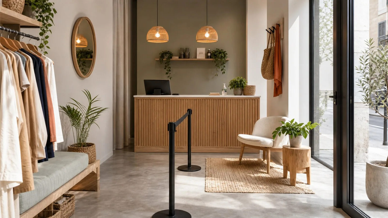 Comptoir de caisse compact et zone d attente dans une boutique