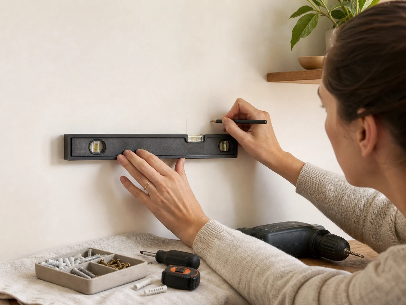 Vérification d’un mur avant fixation d’une étagère légère