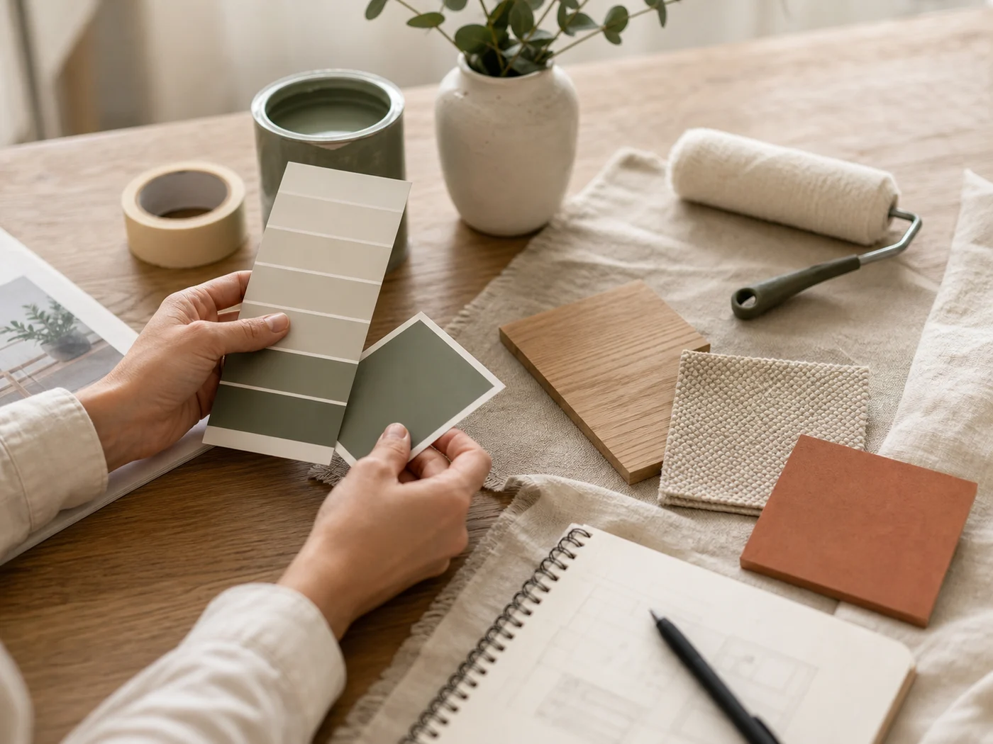 Échantillons de peinture et matières avant petits travaux déco