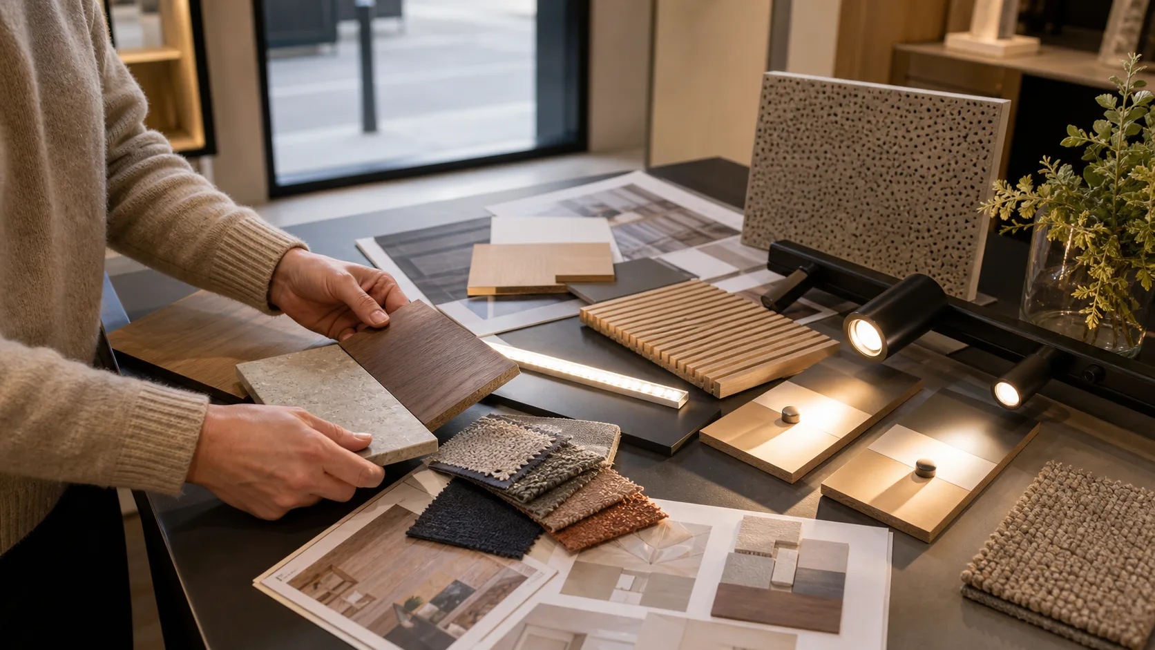 Étude de matières et de lumière pour un local commercial avant travaux