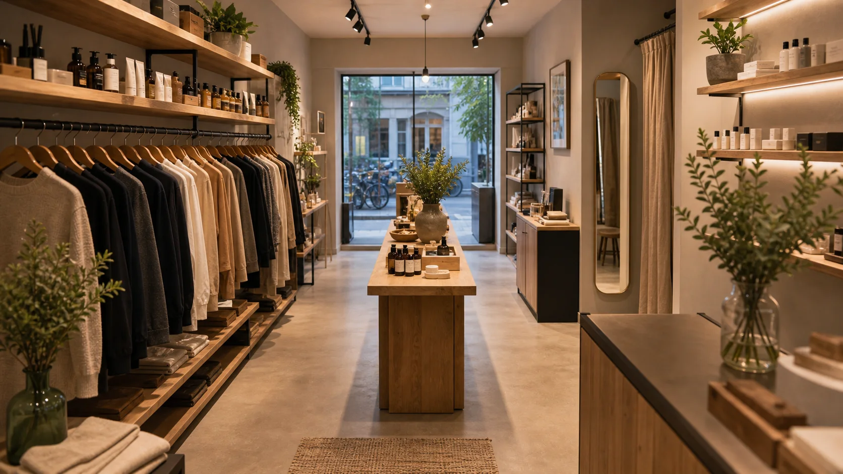 Circulation dégagée dans une boutique compacte de 20 m²