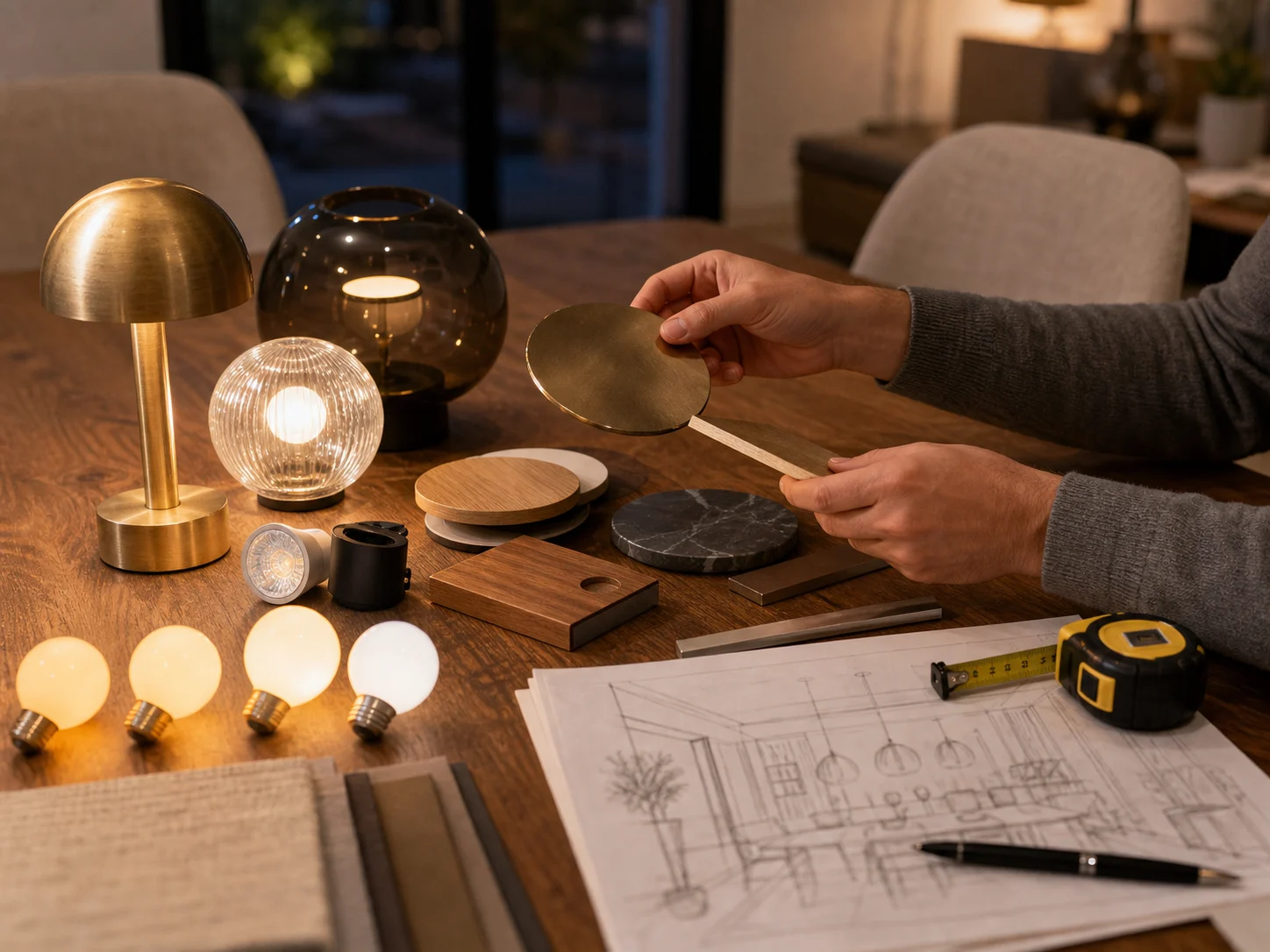 Choix d’ampoules et matériaux pour un luminaire design sur une table