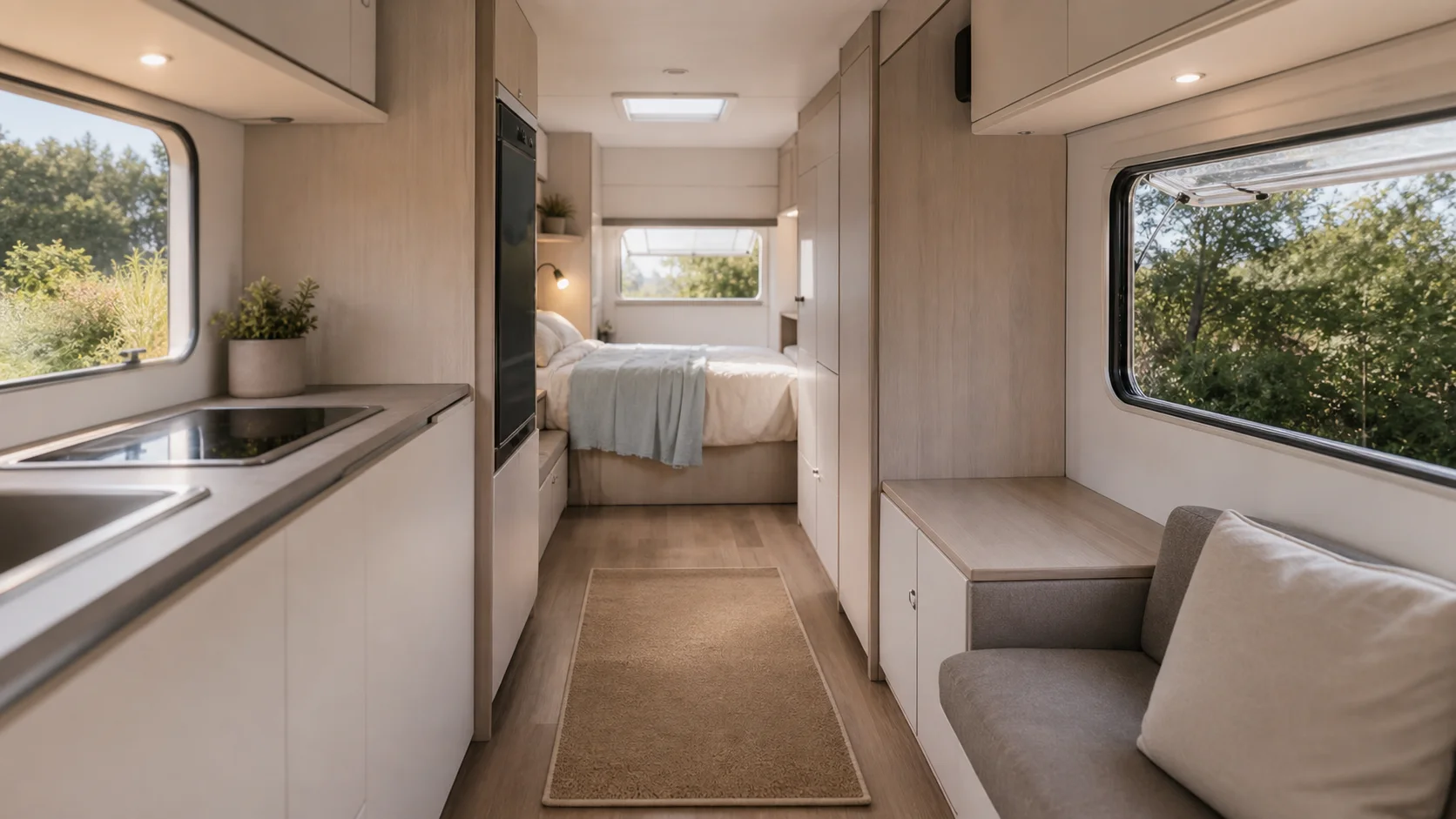 Petite caravane avec circulation centrale dégagée