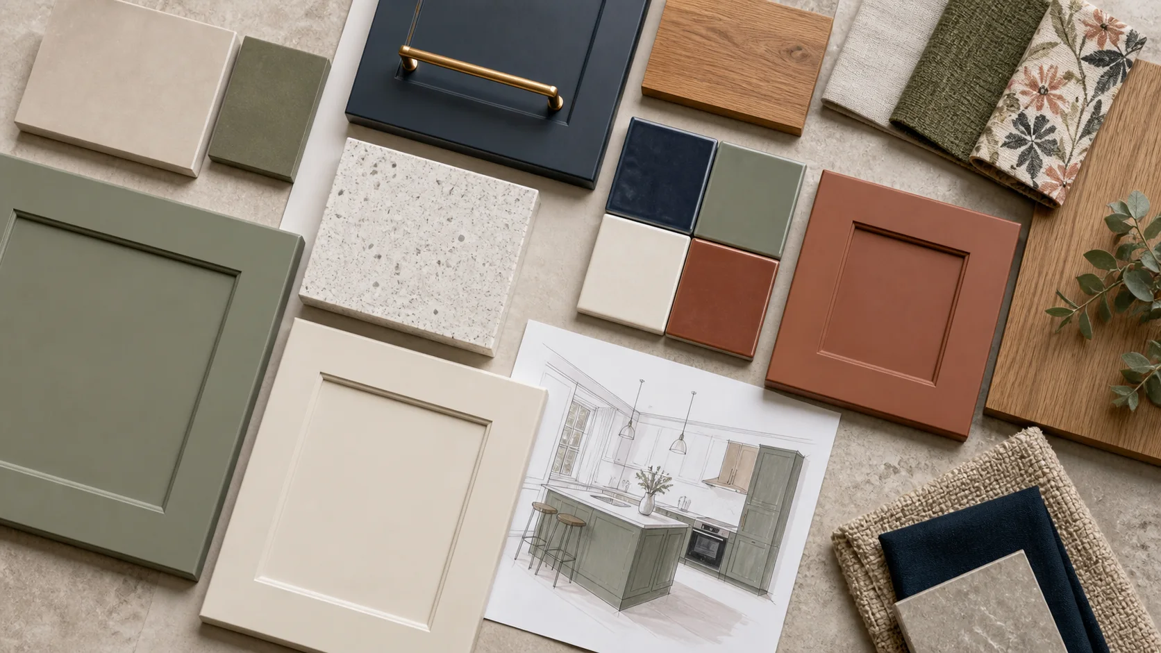 Échantillons de couleurs et matériaux pour cuisine tendance