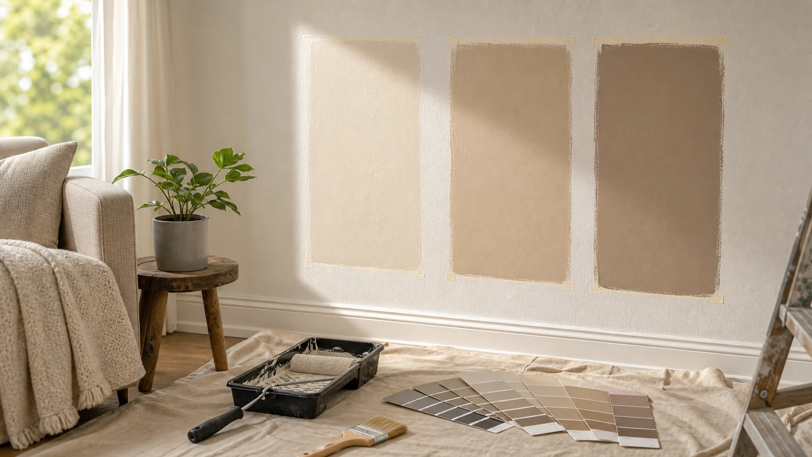 Tests de couleurs réelles sur un mur après simulation