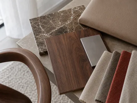 Échantillons de bois cuir métal et pierre pour mobilier design