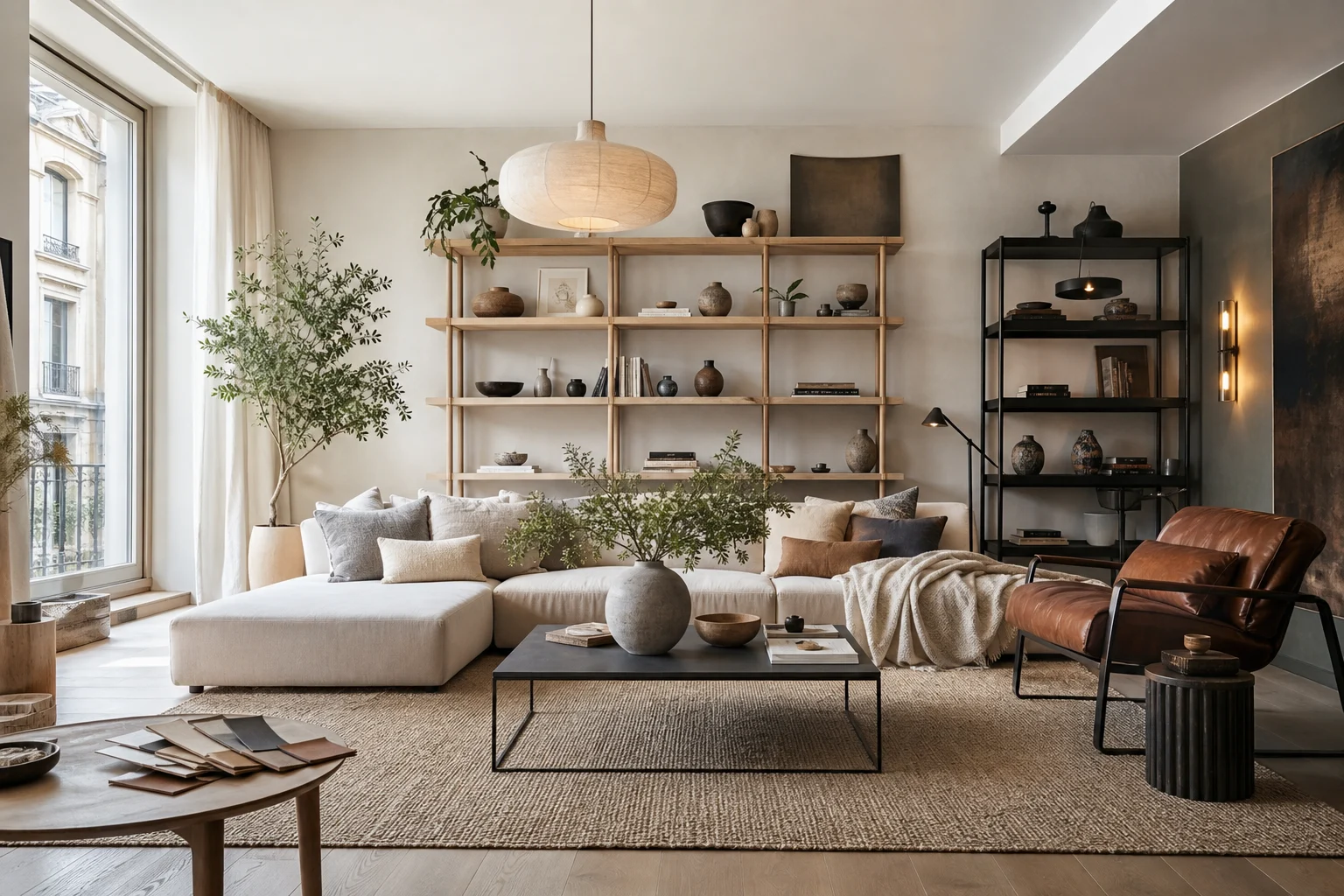Salon neutre montrant plusieurs directions de styles déco cohérentes