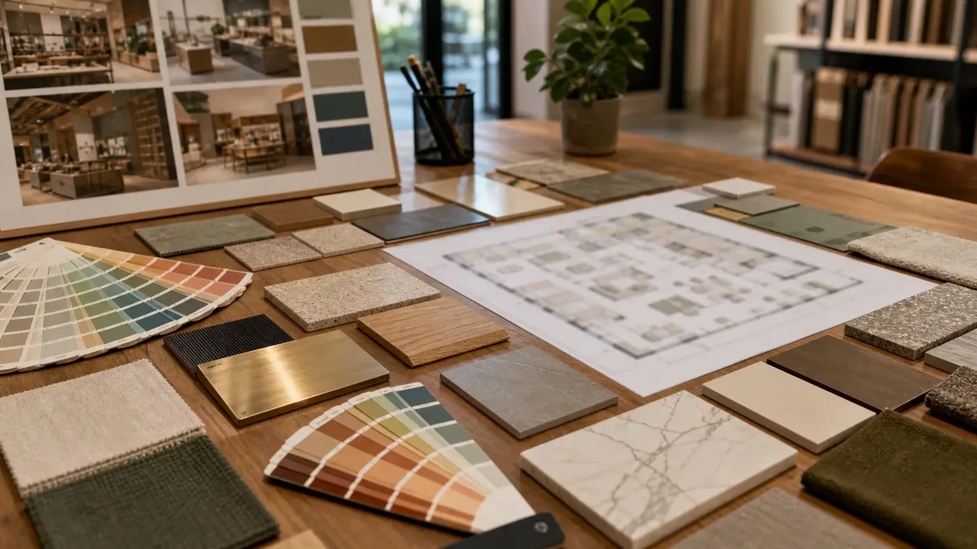 Palette de matières et lumière douce dans un intérieur épuré