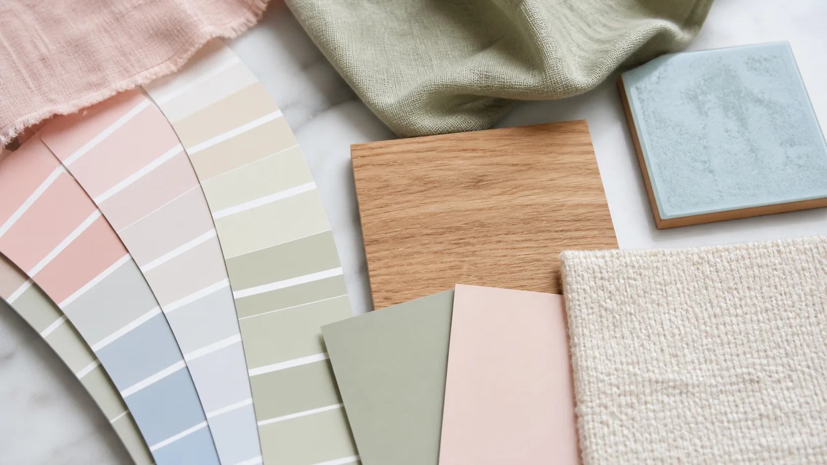 Nuancier pastel avec matières naturelles pour composer une décoration intérieure douce