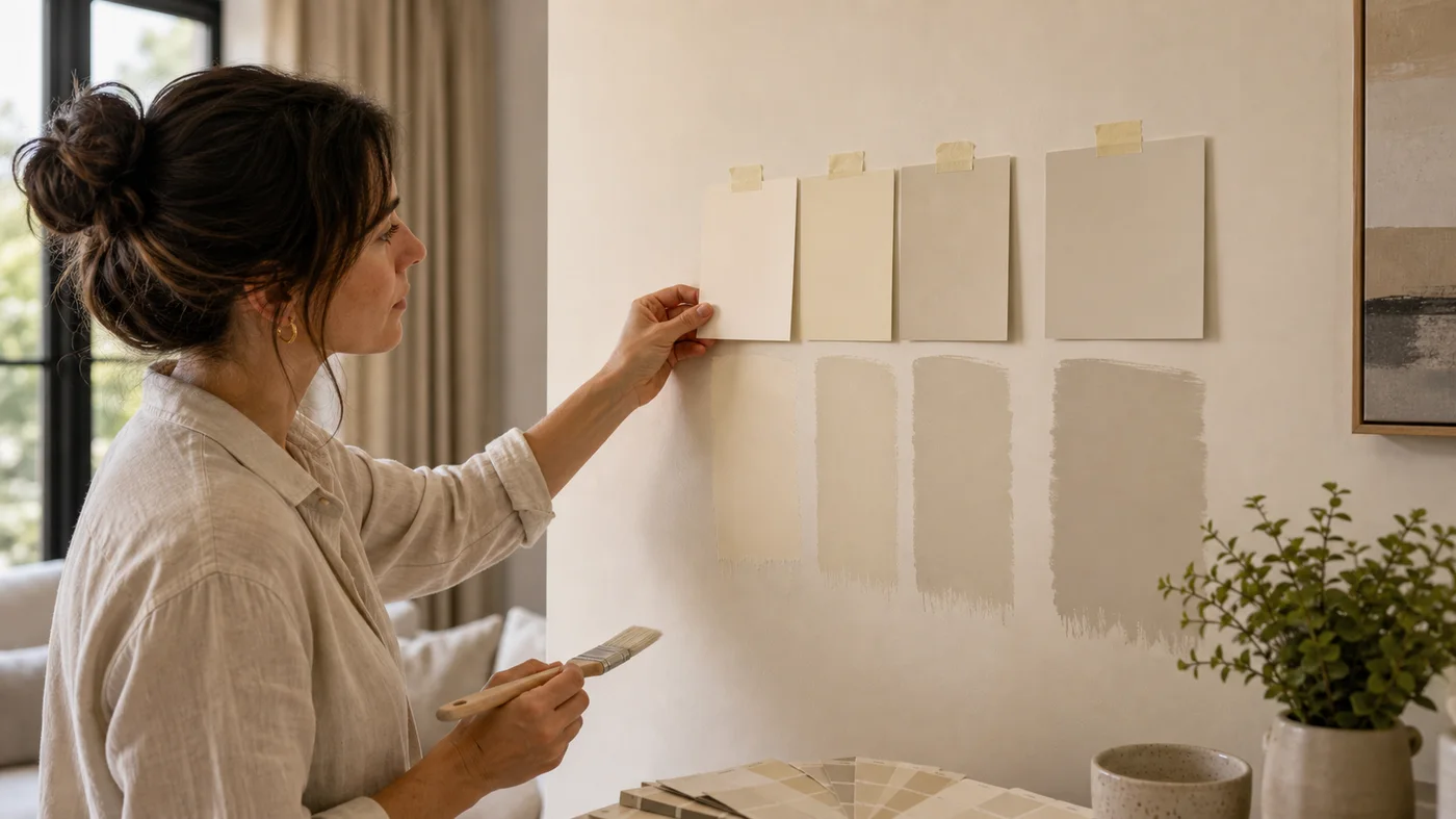 tests de peinture ivoire sur un mur selon la lumiere naturelle