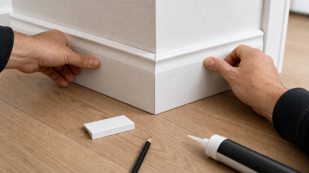 Ajustement de deux plinthes dans un angle intérieur