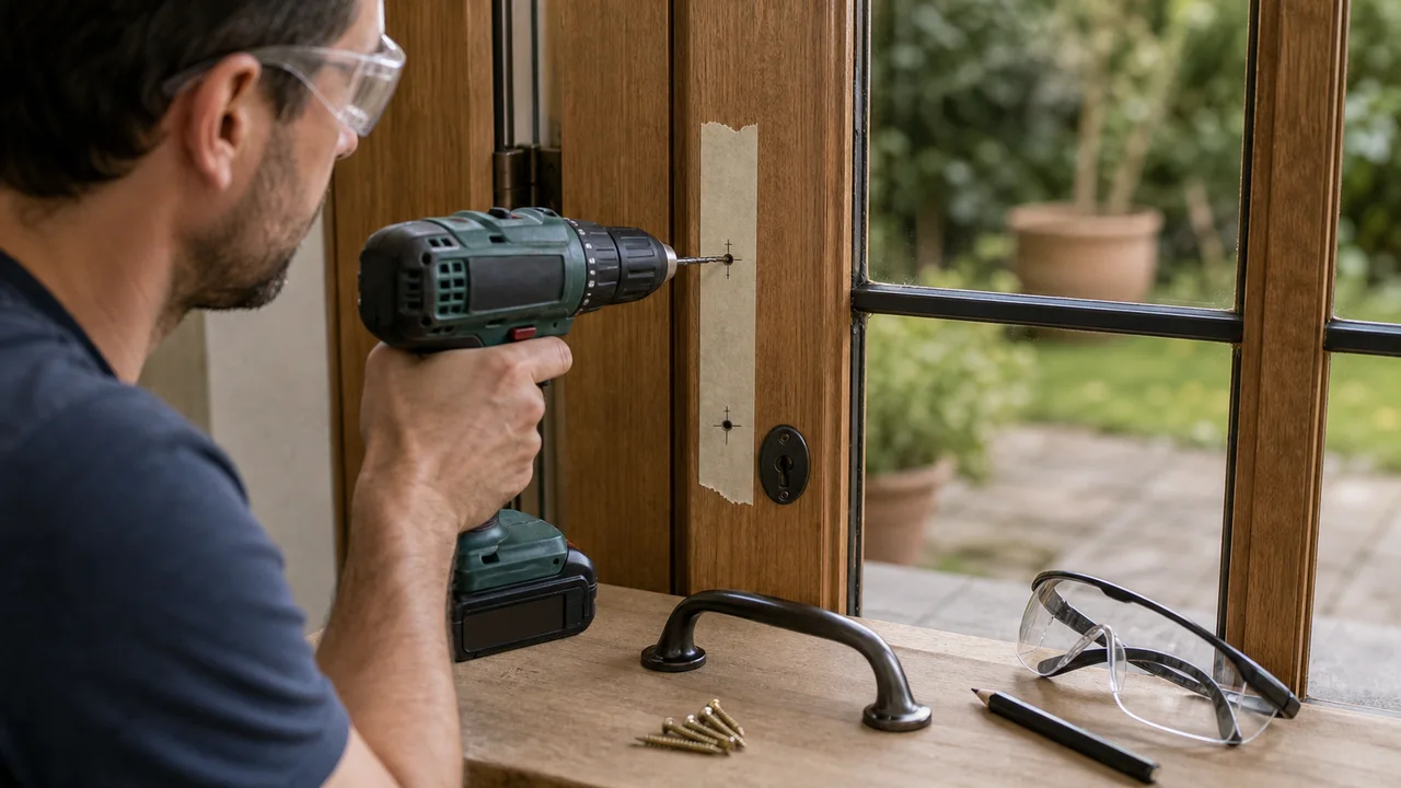 Percage pilote pour installer une poignee exterieure
