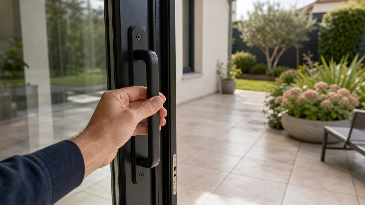 Poignee exterieure installee sur une porte-fenetre