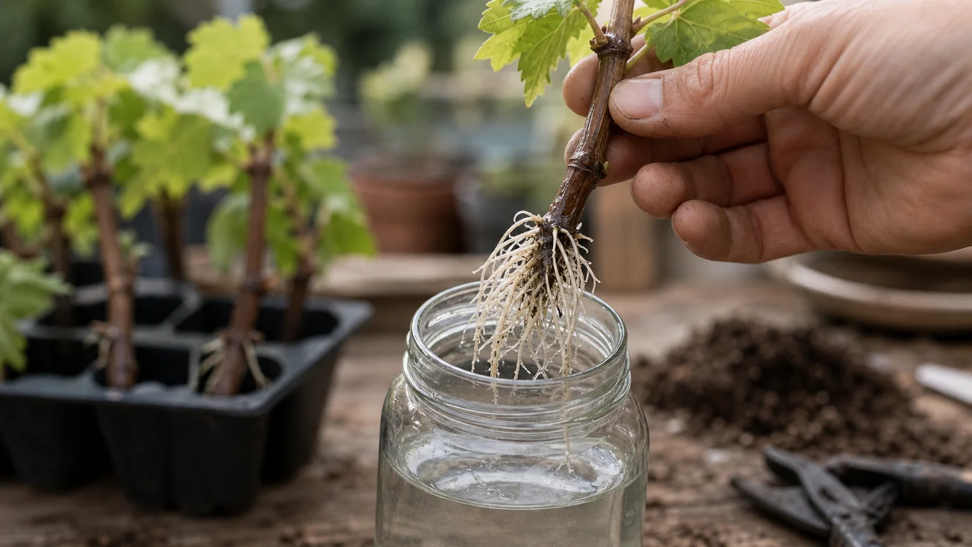 jeunes racines blanches d une bouture de vigne sortie avec precaution de l eau
