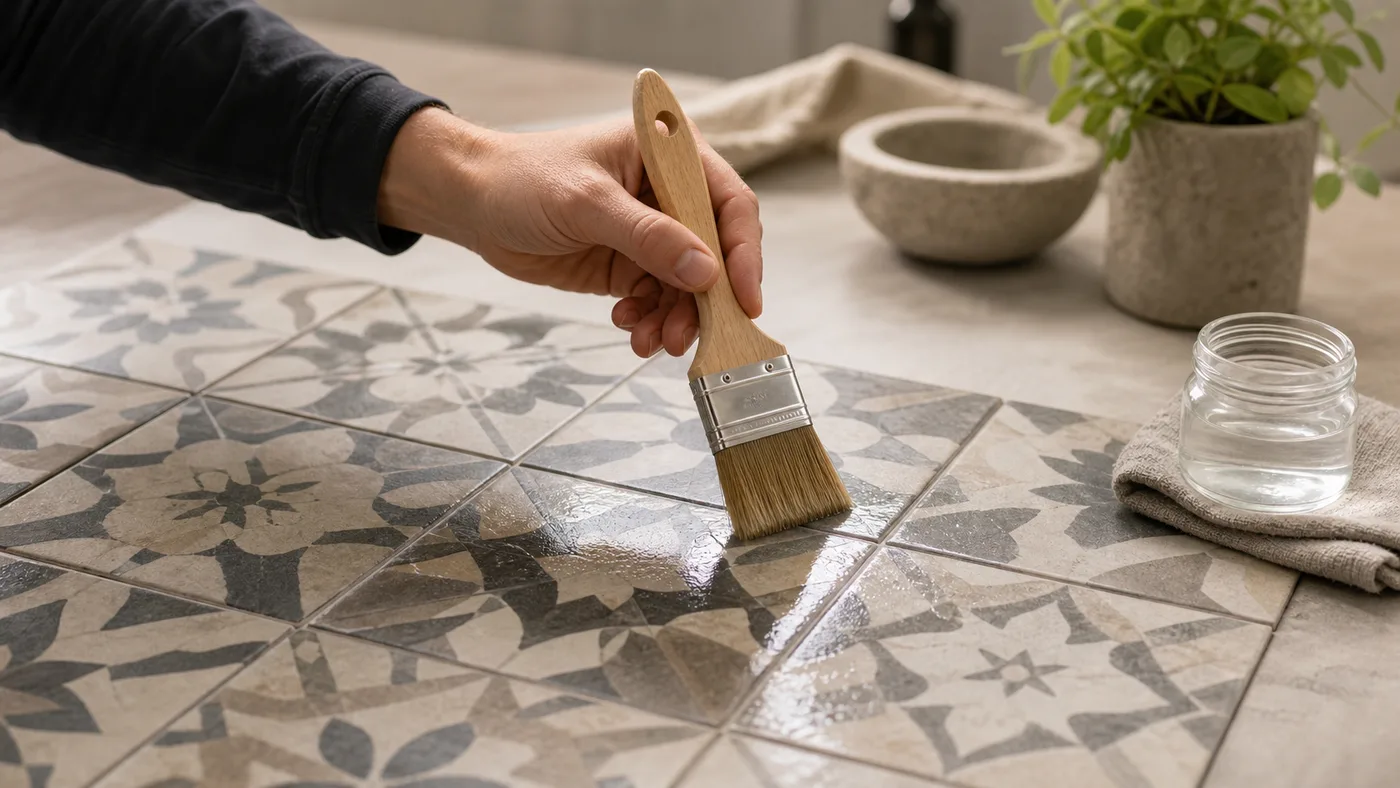 Application d’une protection sur des carreaux de ciment