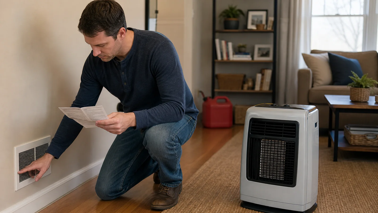 Controle de ventilation pres d un chauffage mobile au petrole