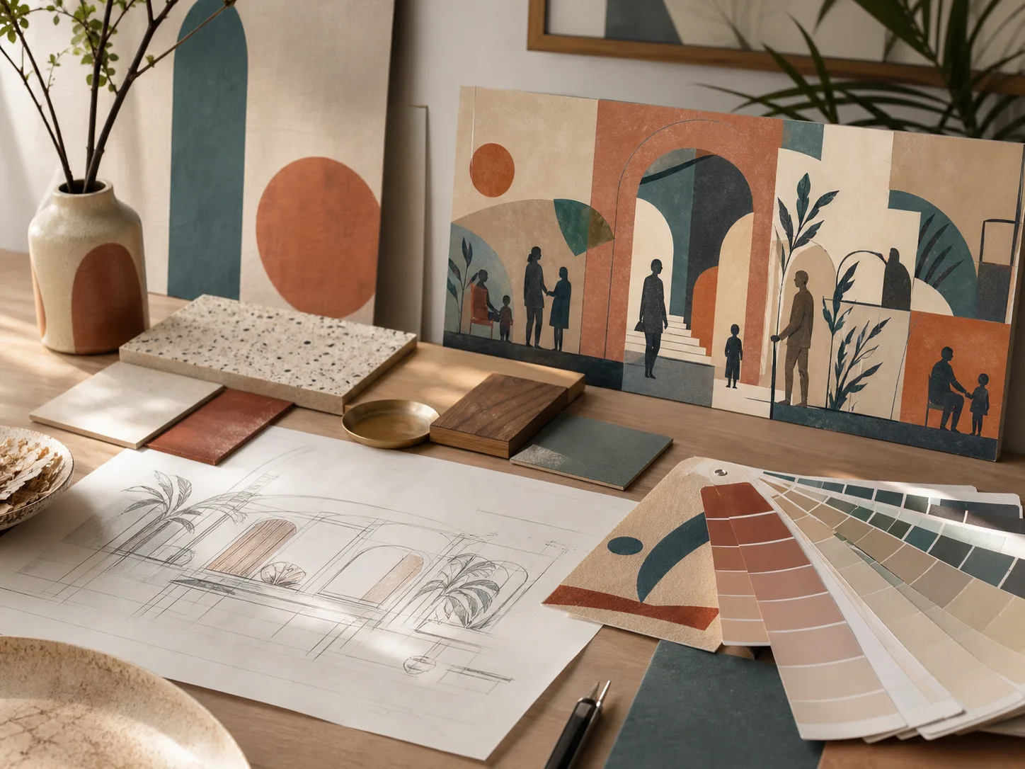 Croquis et nuanciers pour une peinture murale contemporaine inspirée du muralisme